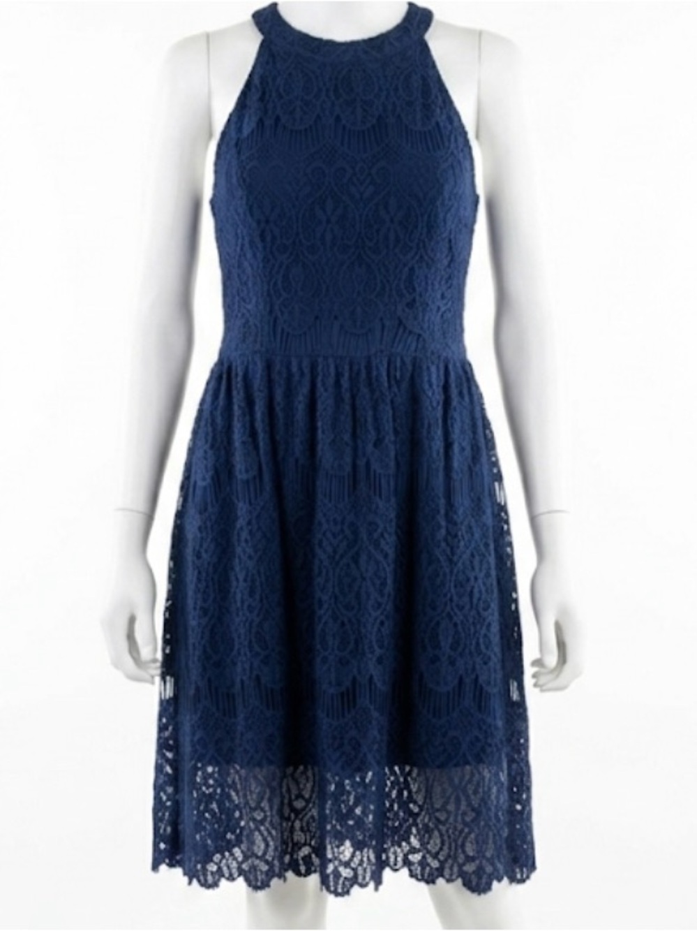 Navy Lace Halter-Style Women's Dress